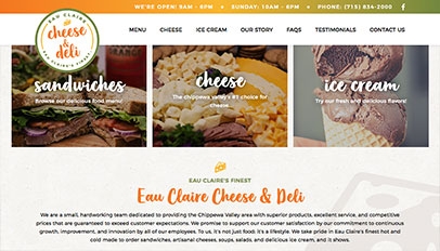 Eau Claire Cheese & Deli website - Subpage
