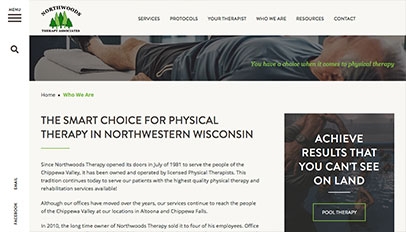 Northwoods Therapy Associates website - Subpage